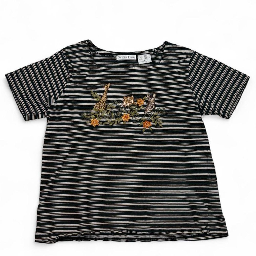 Vintage Victoria Jones Safari Animals Beaded Embroidered Shirt